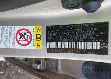 2017 Lexus Es 350 из США, поврежденный, VIN 58ABK1GG1HU051348